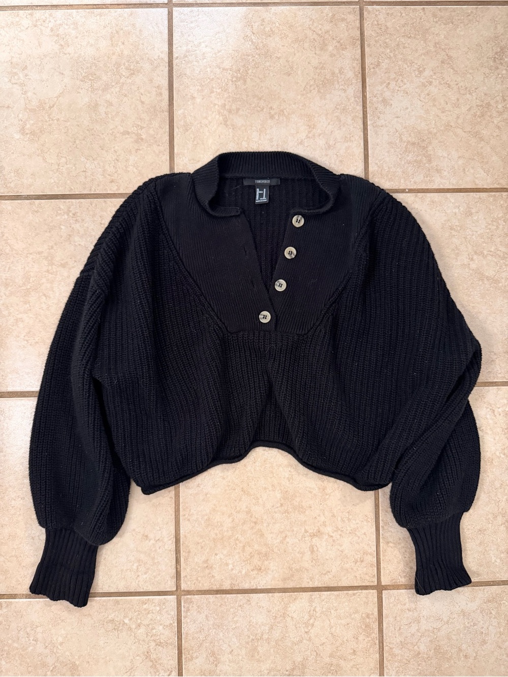 EUC Black Chunky Knit Cropped Sweater